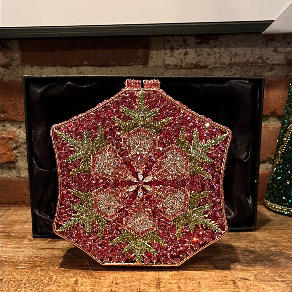Natasha Red and Green Crystal snowflake Clutch